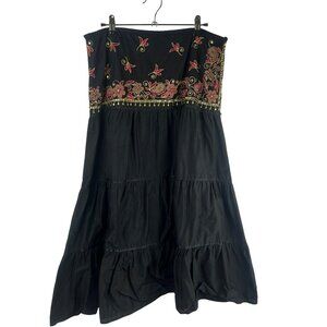 Warehouse Maxi Boho Skirt Women 10 Black Floral‎ Embroidery Sequin A Line Tiered